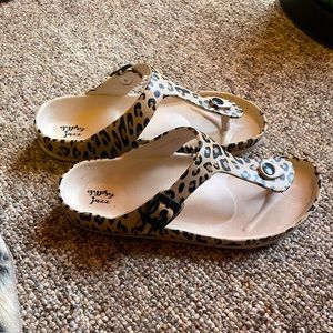 Plastic sandals , size 10 , cheetah, gypsy jazz